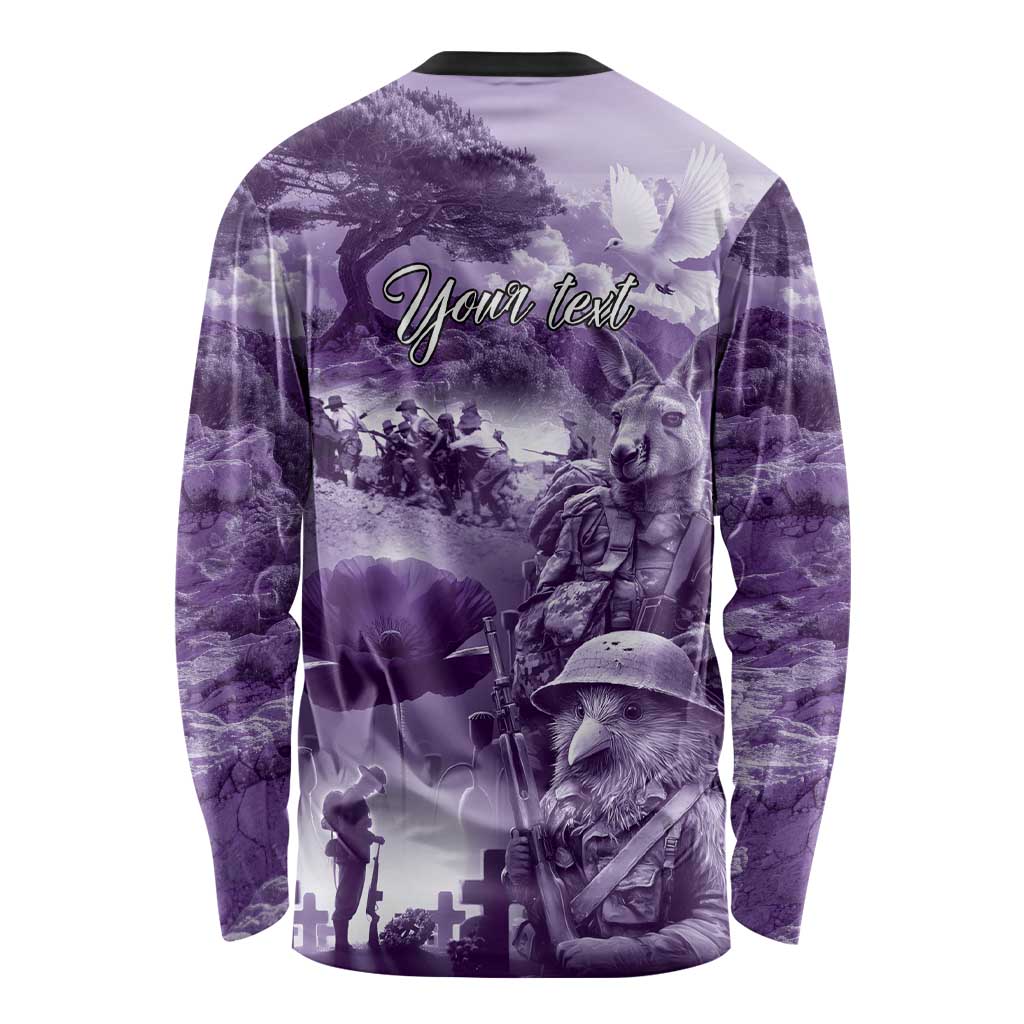 Purple ANZAC Day The Battle of Lone Pine Long Sleeve Shirt Kiwi-Kangaroo Soldier Lest We Forget
