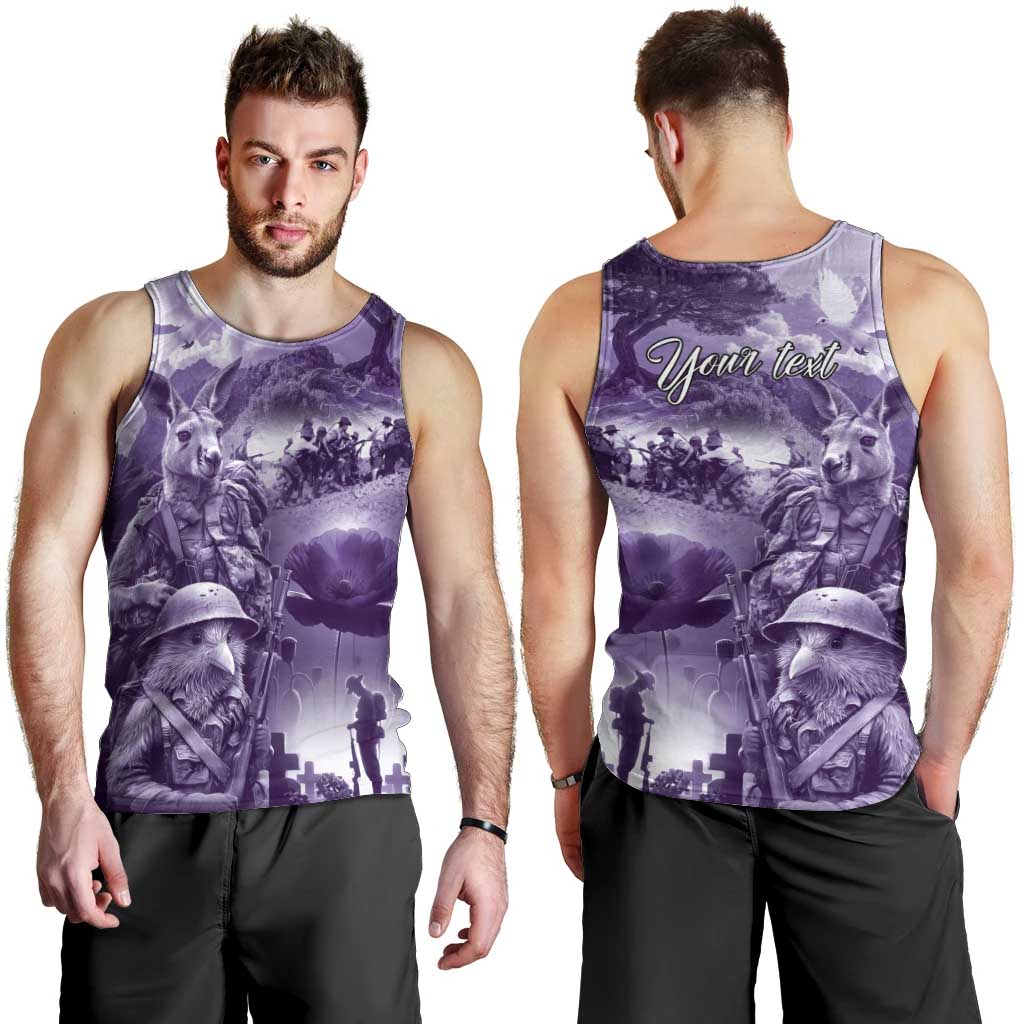 Purple ANZAC Day The Battle of Lone Pine Men Tank Top Kiwi-Kangaroo Soldier Lest We Forget