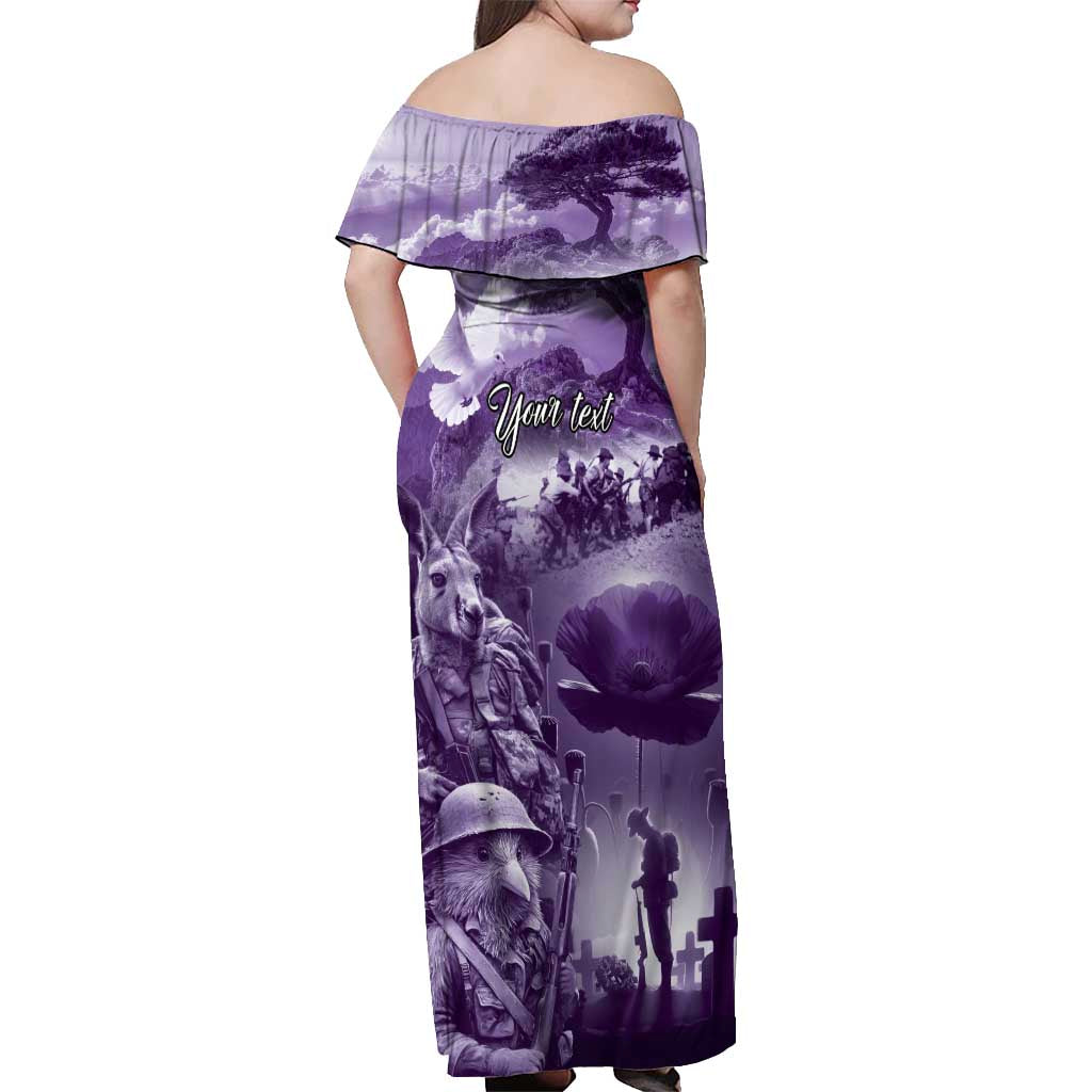 Purple ANZAC Day The Battle of Lone Pine Off Shoulder Maxi Dress Kiwi-Kangaroo Soldier Lest We Forget