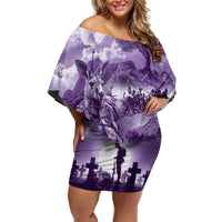 Purple ANZAC Day The Battle of Lone Pine Off Shoulder Short Dress Kiwi-Kangaroo Soldier Lest We Forget