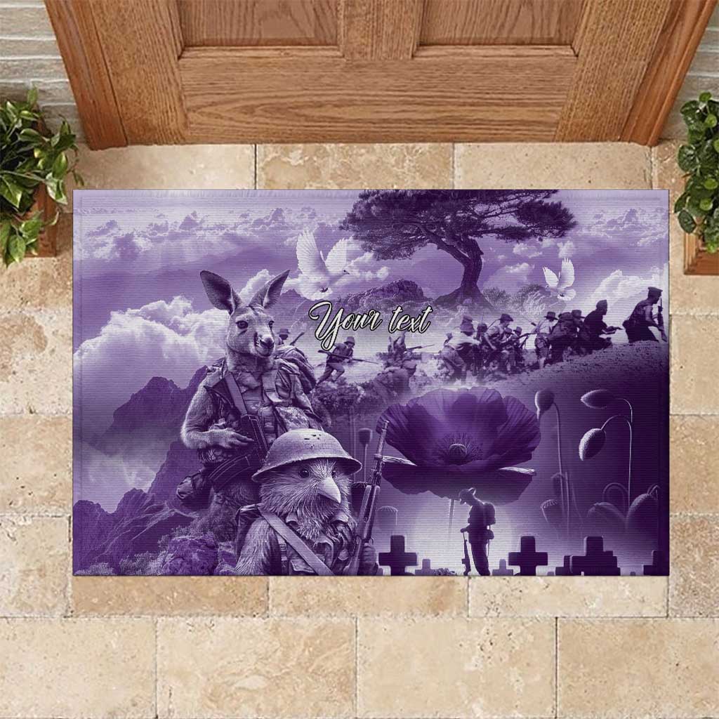 Purple ANZAC Day The Battle of Lone Pine Rubber Doormat Kiwi-Kangaroo Soldier Lest We Forget