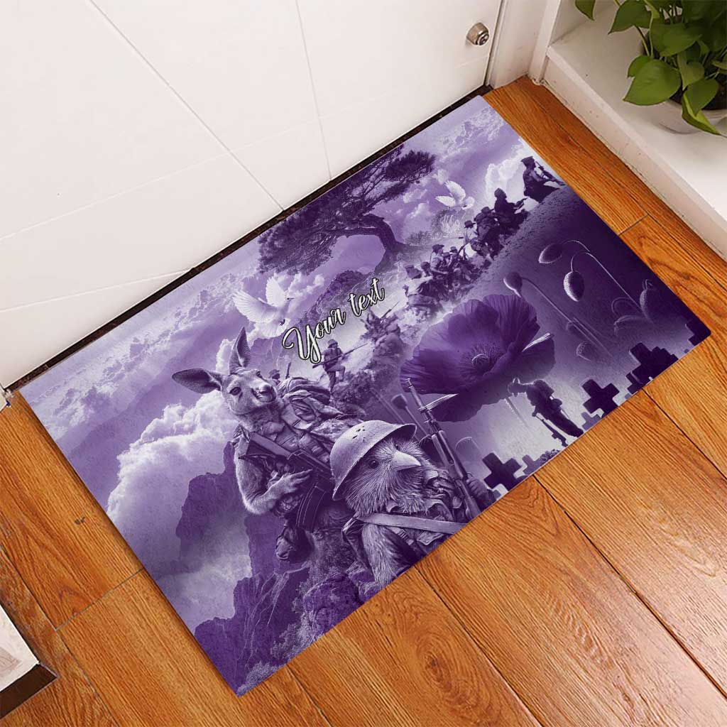 Purple ANZAC Day The Battle of Lone Pine Rubber Doormat Kiwi-Kangaroo Soldier Lest We Forget
