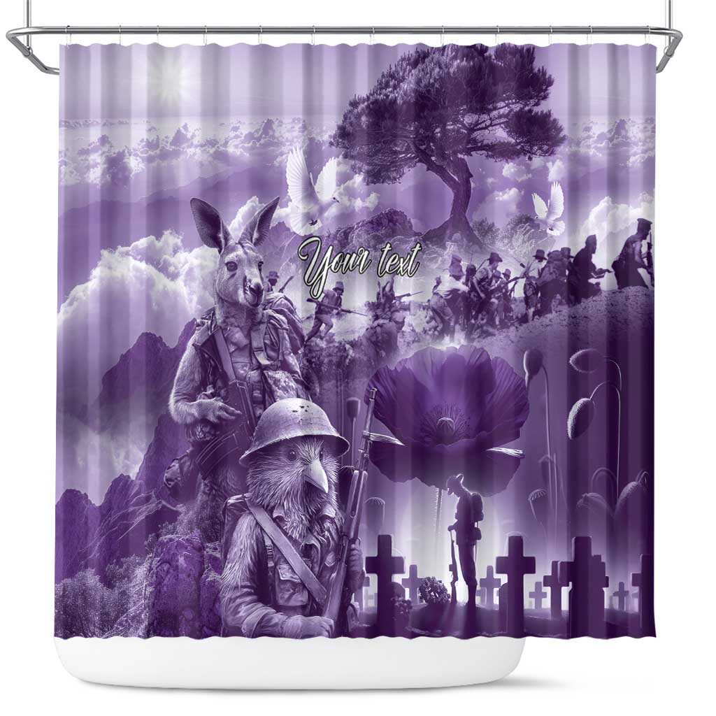 Purple ANZAC Day The Battle of Lone Pine Shower Curtain Kiwi-Kangaroo Soldier Lest We Forget