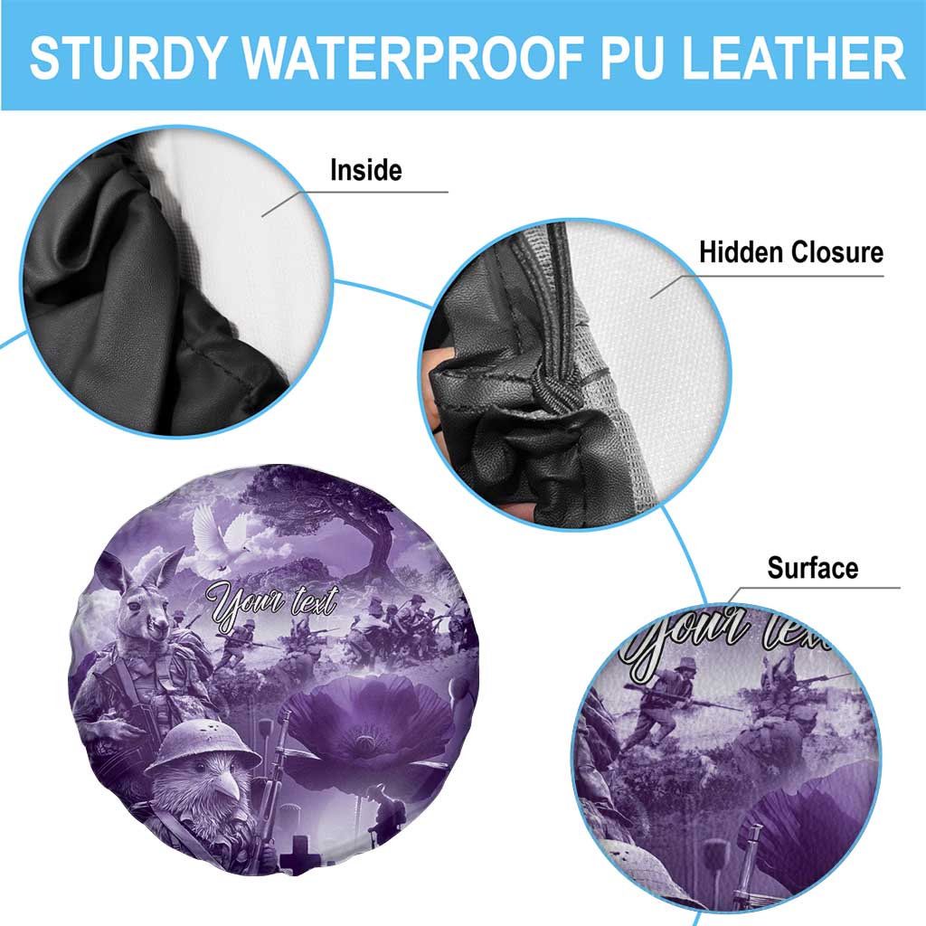 Purple ANZAC Day The Battle of Lone Pine Spare Tire Cover Kiwi-Kangaroo Soldier Lest We Forget