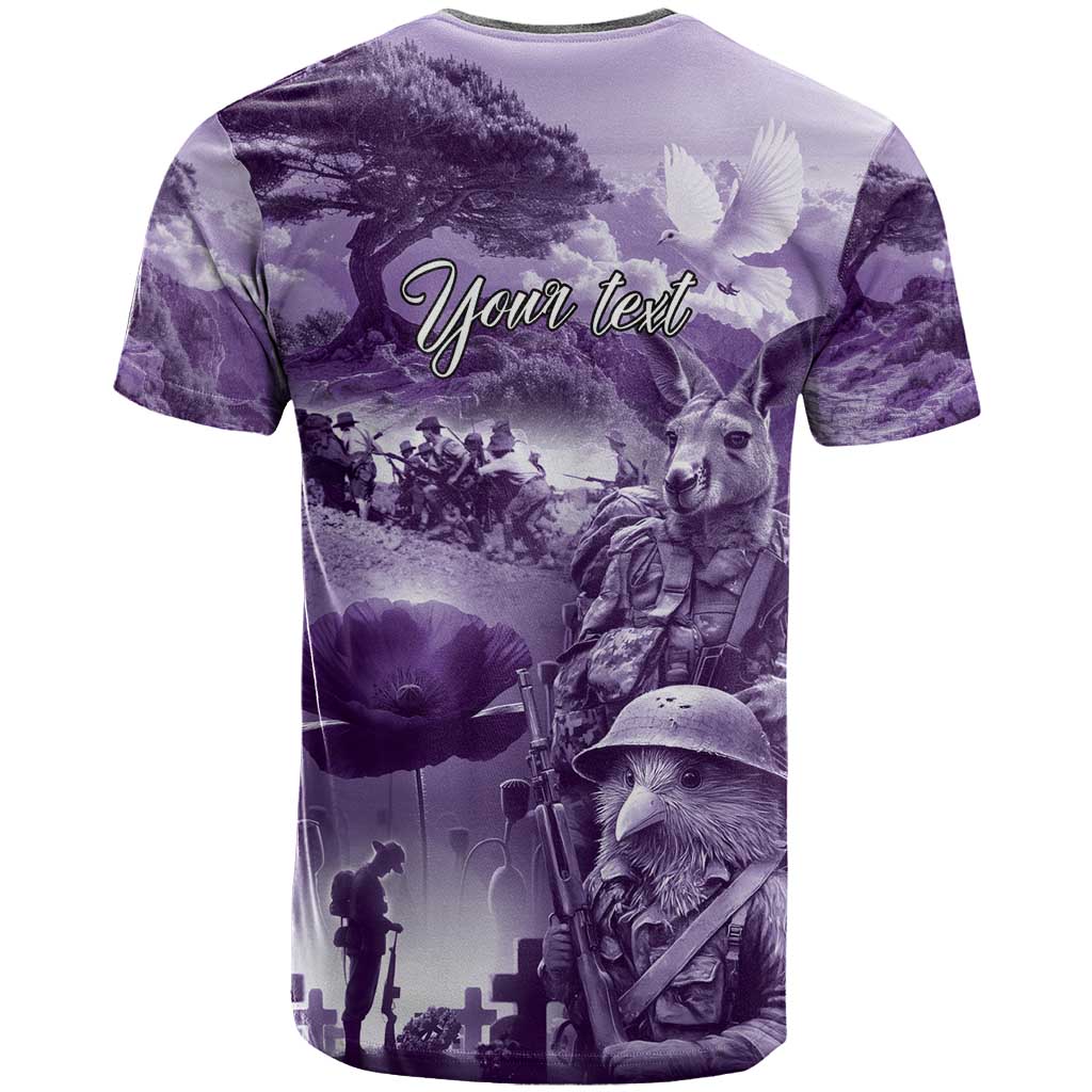 Purple ANZAC Day The Battle of Lone Pine T Shirt Kiwi-Kangaroo Soldier Lest We Forget