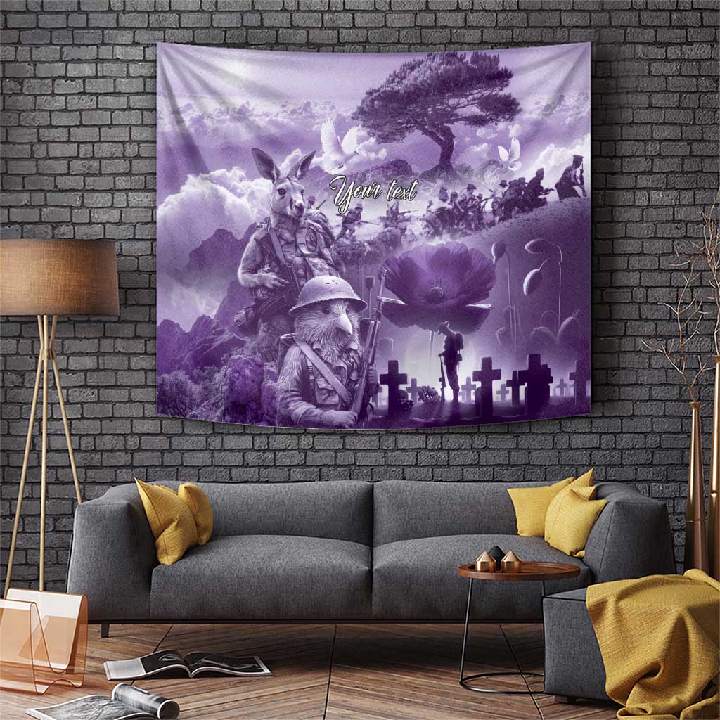 Purple ANZAC Day The Battle of Lone Pine Tapestry Kiwi-Kangaroo Soldier Lest We Forget