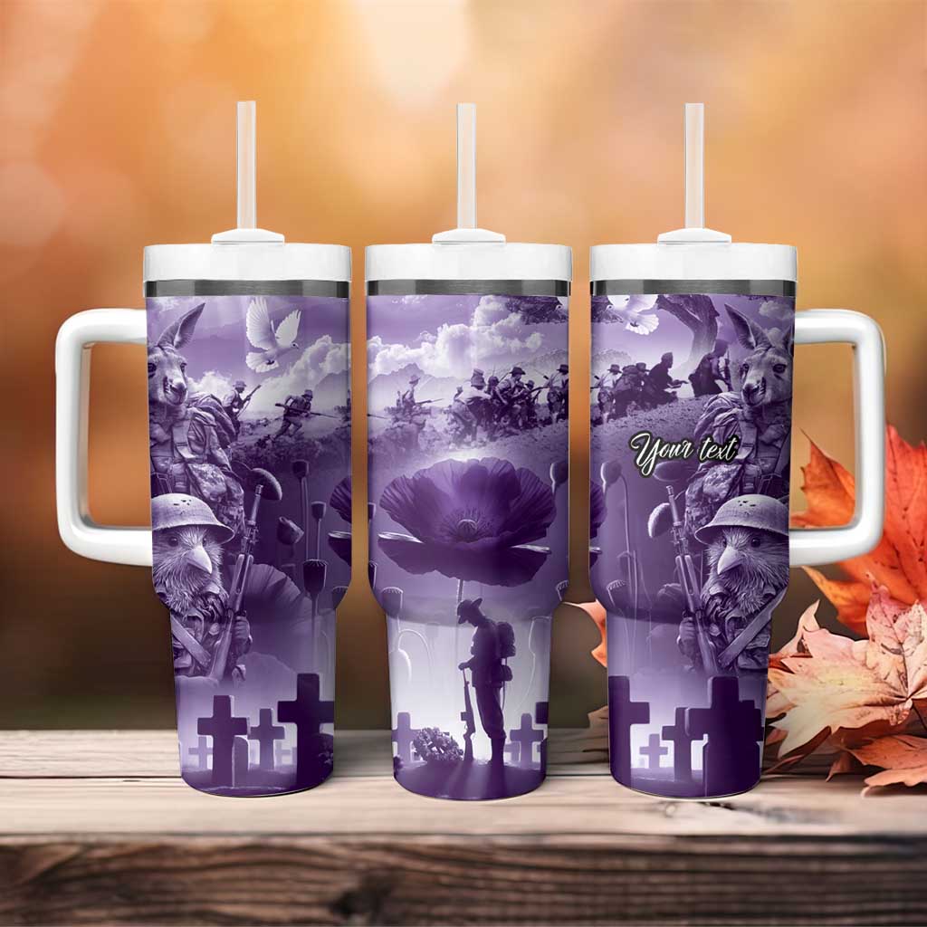 Purple ANZAC Day The Battle of Lone Pine Tumbler With Handle Kiwi-Kangaroo Soldier Lest We Forget