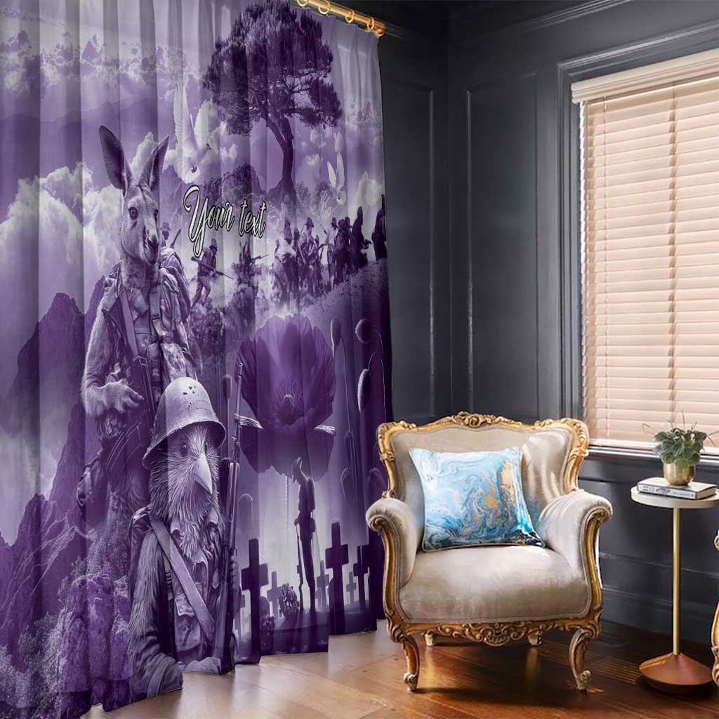 Purple ANZAC Day The Battle of Lone Pine Window Curtain Kiwi-Kangaroo Soldier Lest We Forget