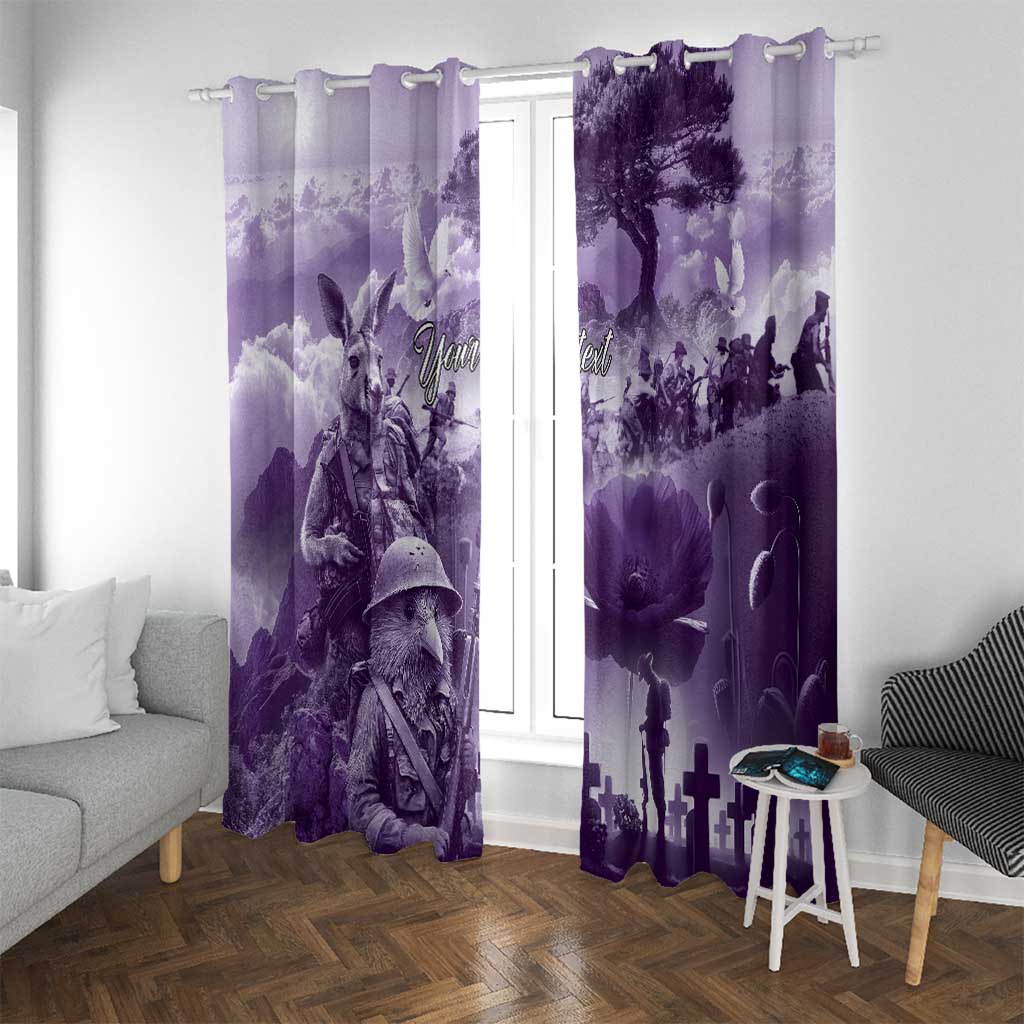 Purple ANZAC Day The Battle of Lone Pine Window Curtain Kiwi-Kangaroo Soldier Lest We Forget