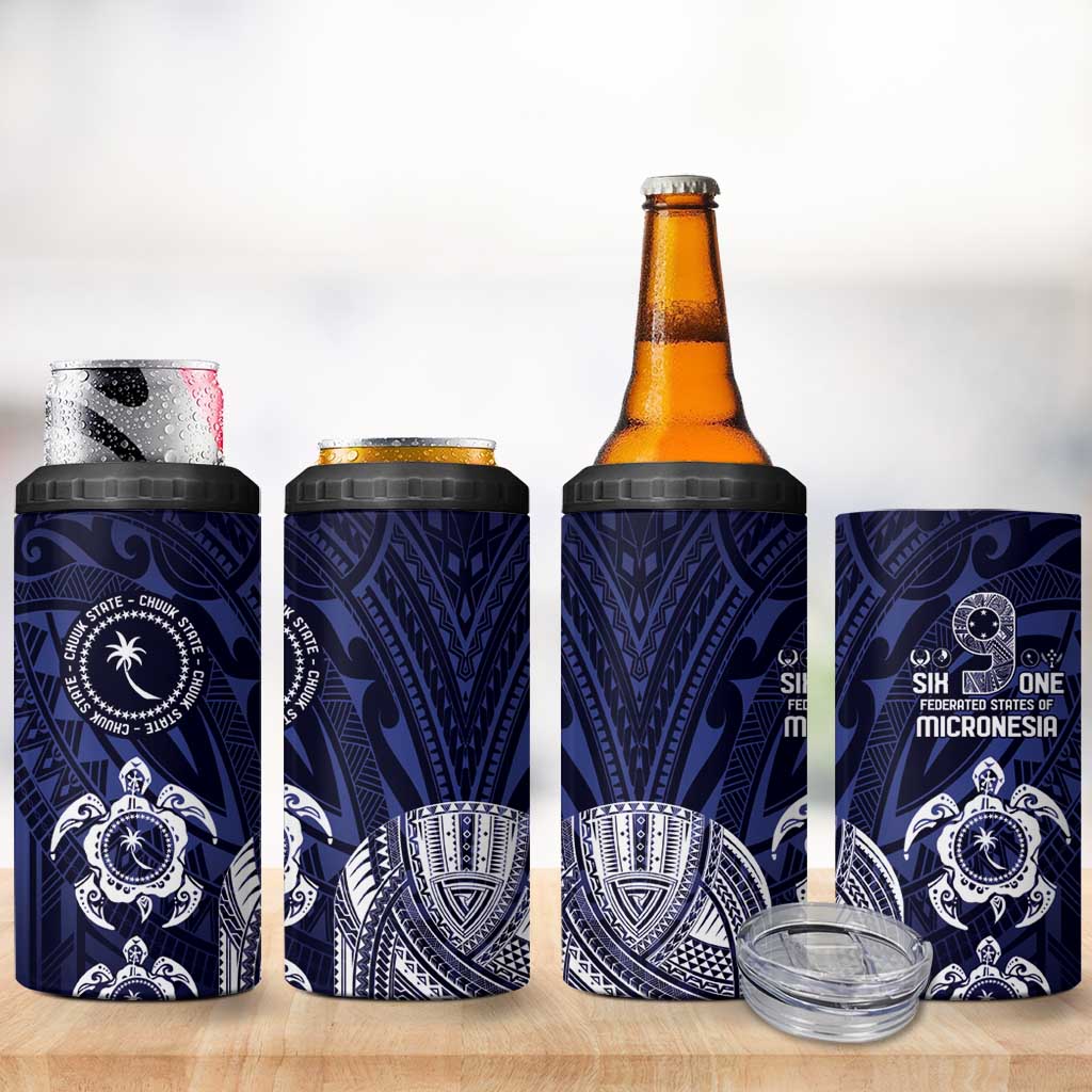 FSM Chuuk States 4 in 1 Can Cooler Tumbler Micronesia Six 9 One Polynesian Tribal Pattern