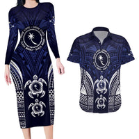 FSM Chuuk States Couples Matching Long Sleeve Bodycon Dress and Hawaiian Shirt Micronesia Six 9 One Polynesian Tribal Pattern