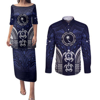 FSM Chuuk States Couples Matching Puletasi and Long Sleeve Button Shirt Micronesia Six 9 One Polynesian Tribal Pattern LT9 Blue - Polynesian Pride