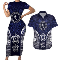 FSM Chuuk States Couples Matching Short Sleeve Bodycon Dress and Hawaiian Shirt Micronesia Six 9 One Polynesian Tribal Pattern