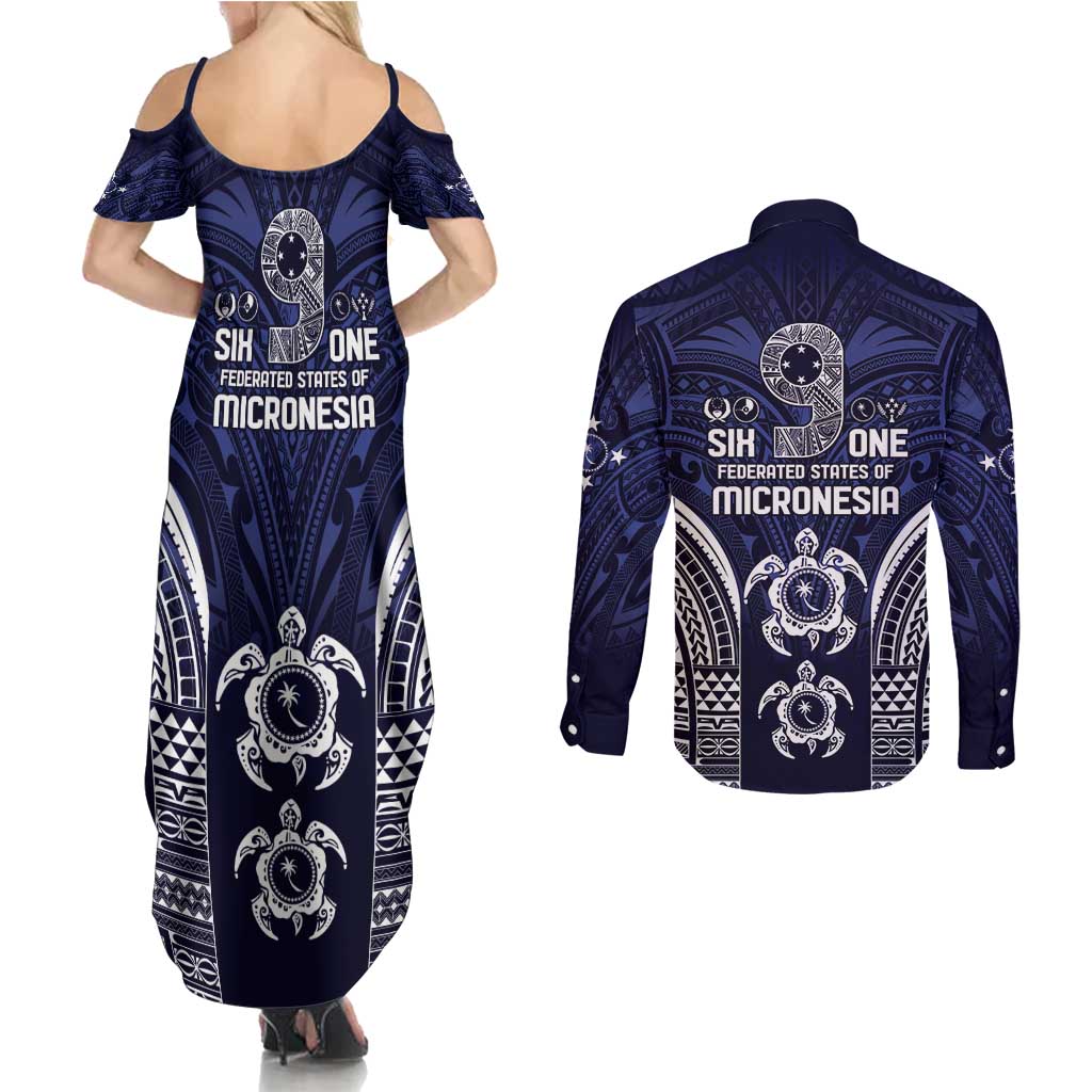 FSM Chuuk States Couples Matching Summer Maxi Dress and Long Sleeve Button Shirt Micronesia Six 9 One Polynesian Tribal Pattern LT9 - Polynesian Pride