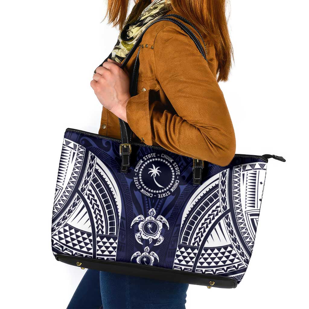 FSM Chuuk States Leather Tote Bag Micronesia Six 9 One Polynesian Tribal Pattern