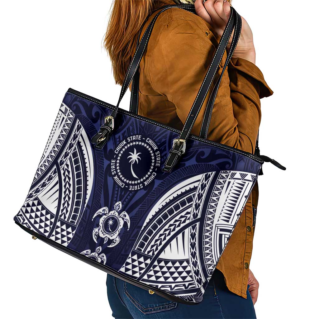 FSM Chuuk States Leather Tote Bag Micronesia Six 9 One Polynesian Tribal Pattern