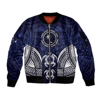 FSM Chuuk States Sleeve Zip Bomber Jacket Micronesia Six 9 One Polynesian Tribal Pattern LT9 Unisex Blue - Polynesian Pride