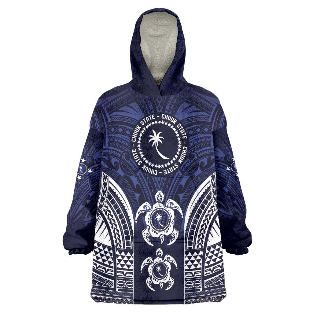 FSM Chuuk States Wearable Blanket Hoodie Micronesia Six 9 One Polynesian Tribal Pattern LT9 One Size Blue - Polynesian Pride