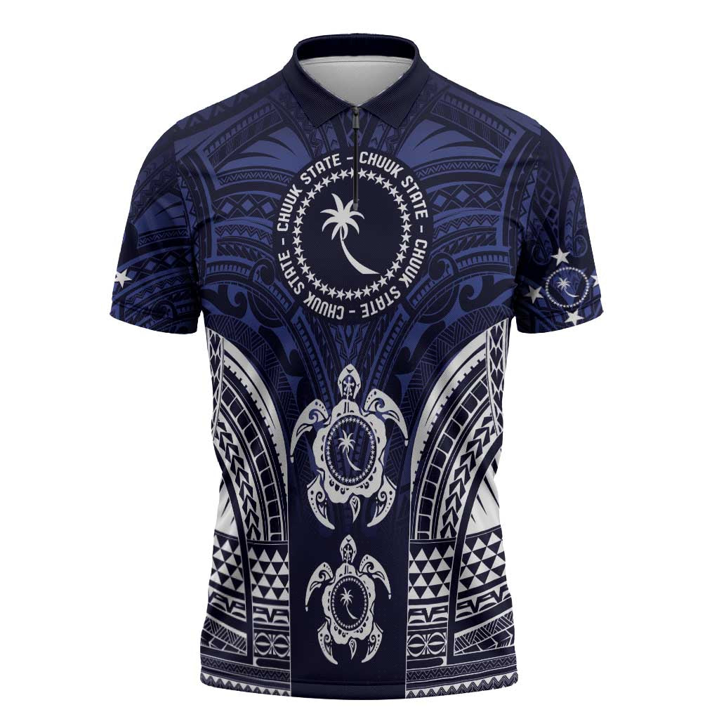 FSM Chuuk States Zipper Polo Shirt Micronesia Six 9 One Polynesian Tribal Pattern - Polynesian Pride