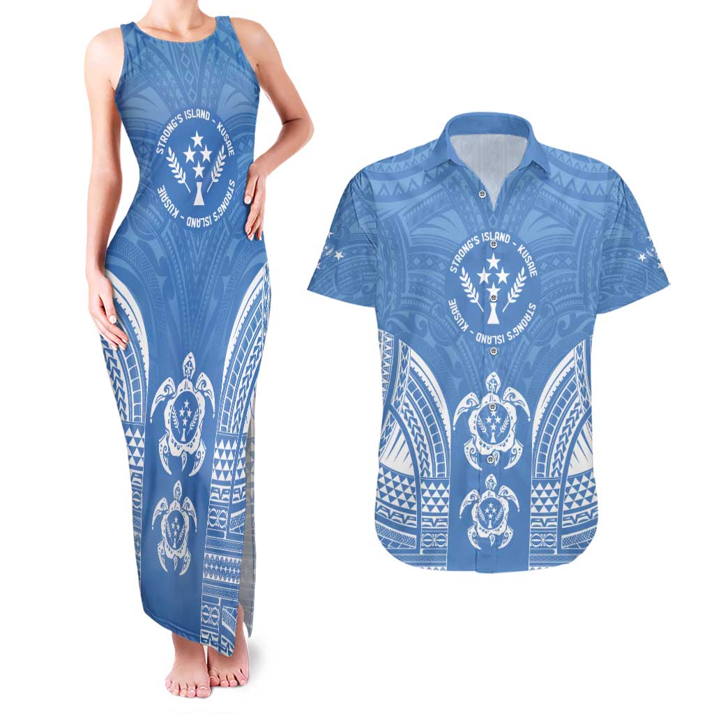 FSM Kosrae States Couples Matching Tank Maxi Dress and Hawaiian Shirt Micronesia Six 9 One Polynesian Tribal Pattern LT9 Blue - Polynesian Pride