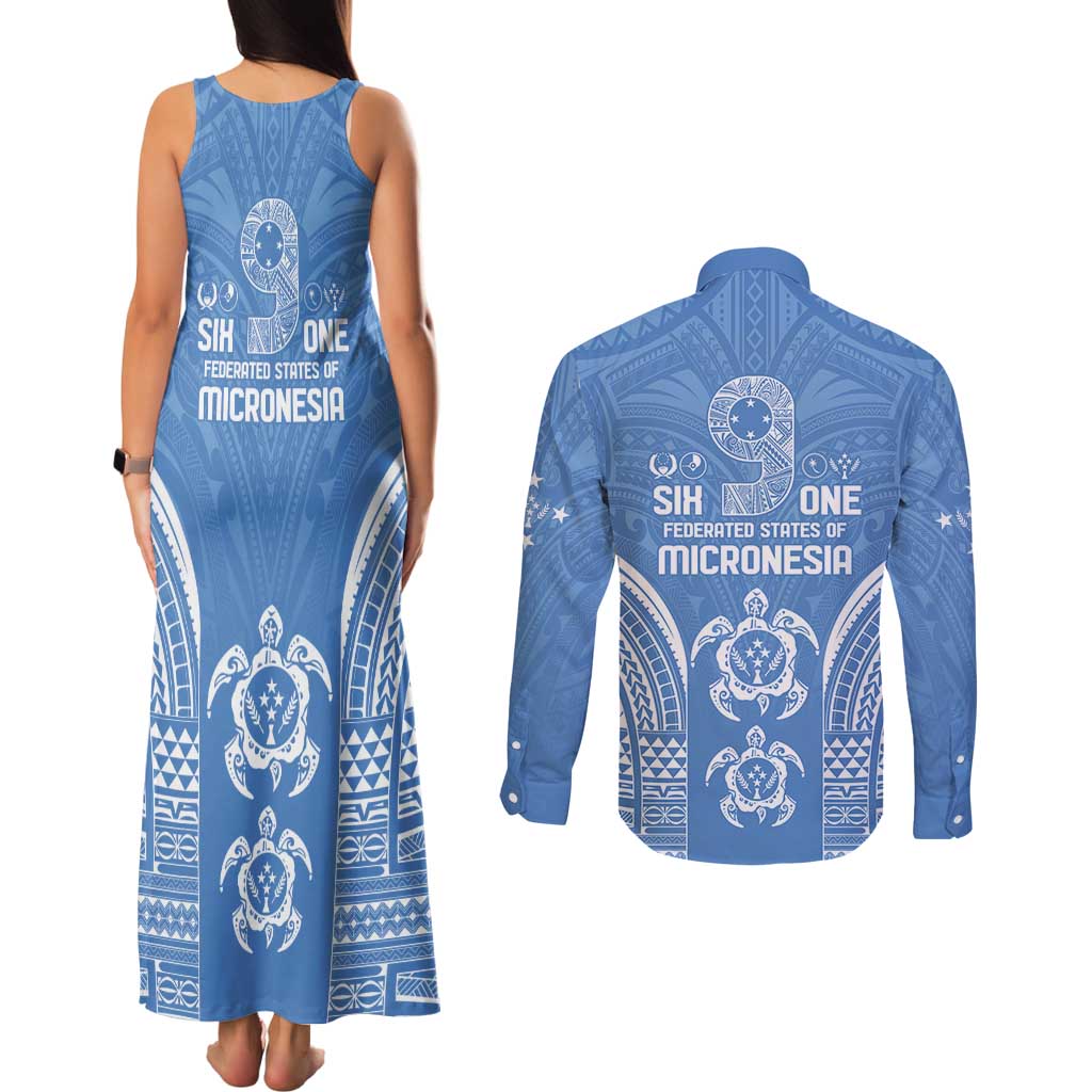 FSM Kosrae States Couples Matching Tank Maxi Dress and Long Sleeve Button Shirt Micronesia Six 9 One Polynesian Tribal Pattern