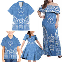 FSM Kosrae States Family Matching Off Shoulder Maxi Dress and Hawaiian Shirt Micronesia Six 9 One Polynesian Tribal Pattern