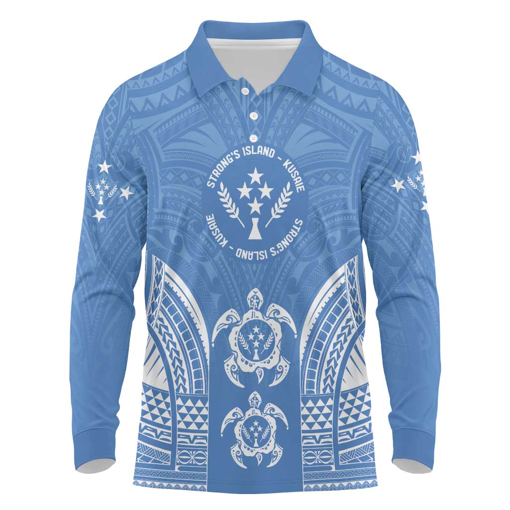 FSM Kosrae States Long Sleeve Polo Shirt Micronesia Six 9 One Polynesian Tribal Pattern LT9 Blue - Polynesian Pride
