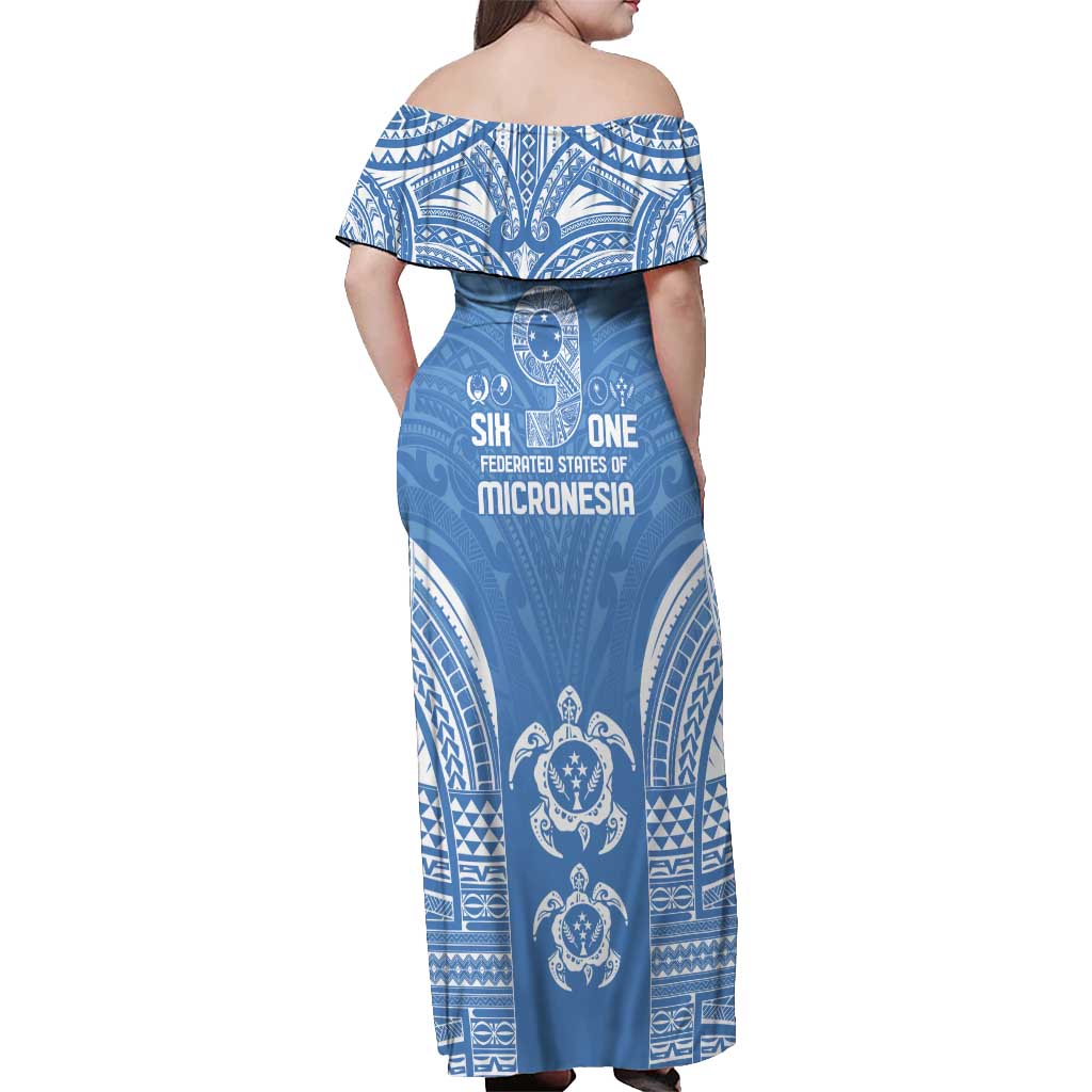 FSM Kosrae States Off Shoulder Maxi Dress Micronesia Six 9 One Polynesian Tribal Pattern