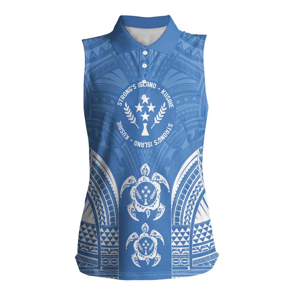 FSM Kosrae States Women Sleeveless Polo Shirt Micronesia Six 9 One Polynesian Tribal Pattern LT9 Female Blue - Polynesian Pride