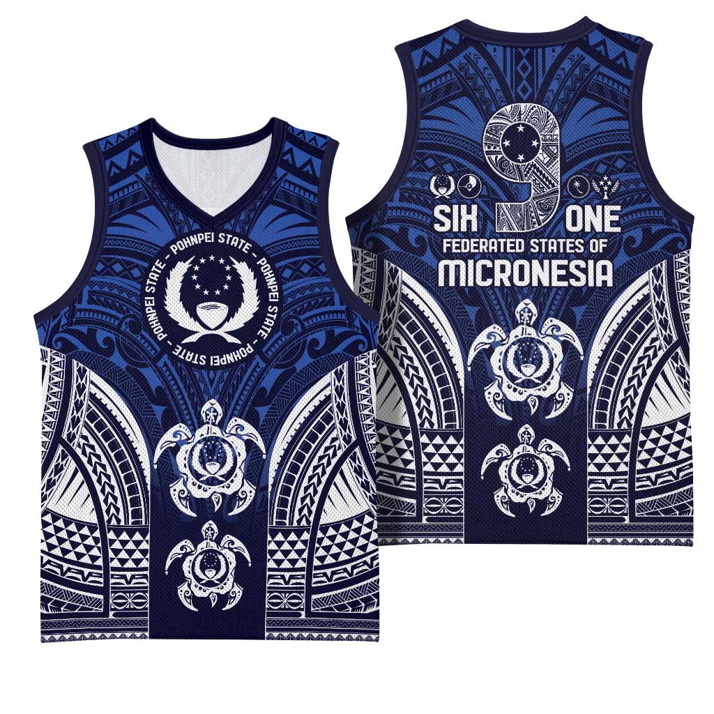 FSM Pohnpei States Basketball Jersey Micronesia Six 9 One Polynesian Tribal Pattern - Polynesian Pride