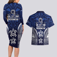 FSM Pohnpei States Couples Matching Long Sleeve Bodycon Dress and Hawaiian Shirt Micronesia Six 9 One Polynesian Tribal Pattern