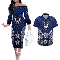 FSM Pohnpei States Couples Matching Off The Shoulder Long Sleeve Dress and Hawaiian Shirt Micronesia Six 9 One Polynesian Tribal Pattern