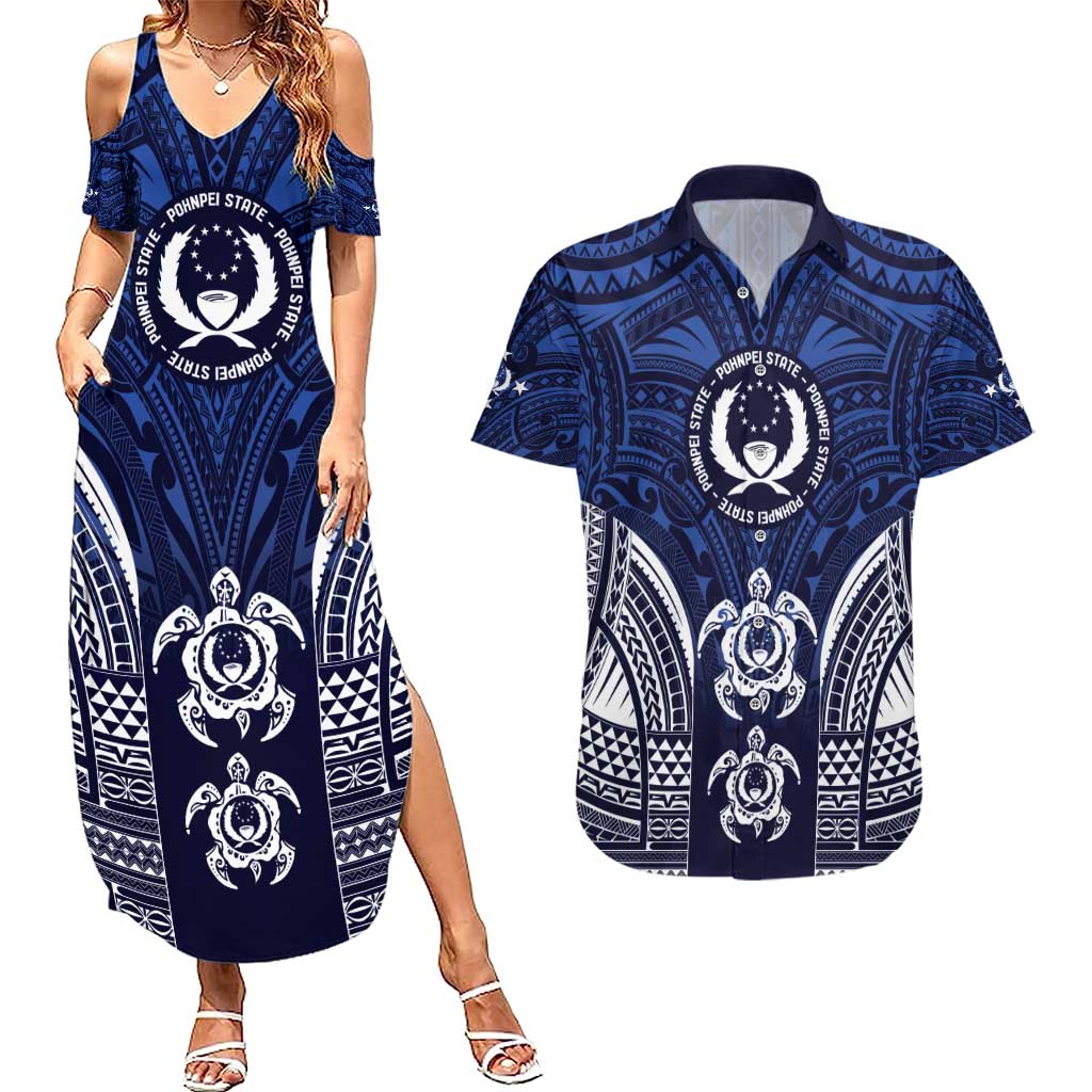 FSM Pohnpei States Couples Matching Summer Maxi Dress and Hawaiian Shirt Micronesia Six 9 One Polynesian Tribal Pattern