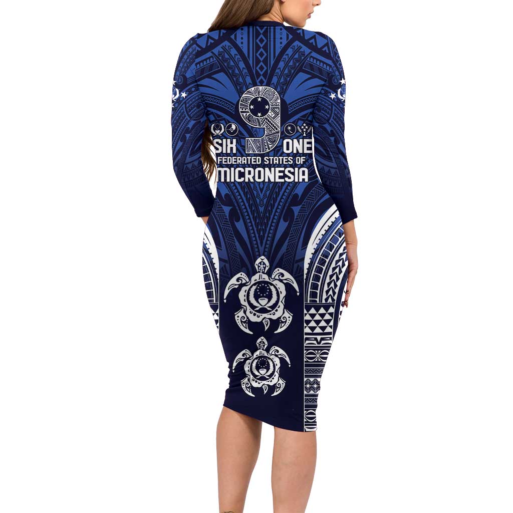 FSM Pohnpei States Family Matching Long Sleeve Bodycon Dress and Hawaiian Shirt Micronesia Six 9 One Polynesian Tribal Pattern