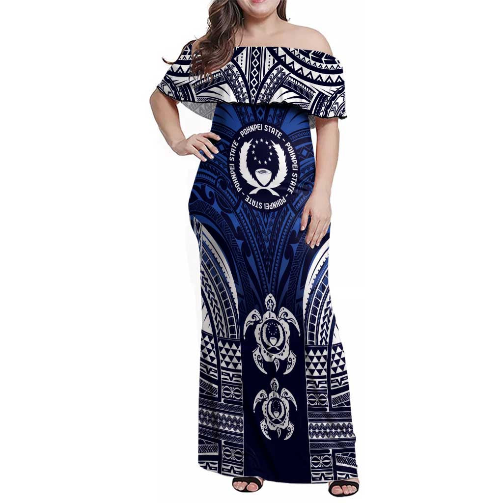 FSM Pohnpei States Family Matching Off Shoulder Maxi Dress and Hawaiian Shirt Micronesia Six 9 One Polynesian Tribal Pattern