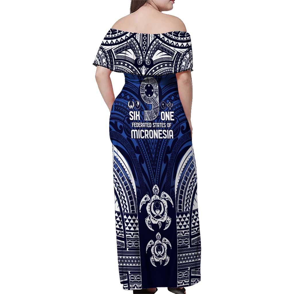 FSM Pohnpei States Family Matching Off Shoulder Maxi Dress and Hawaiian Shirt Micronesia Six 9 One Polynesian Tribal Pattern