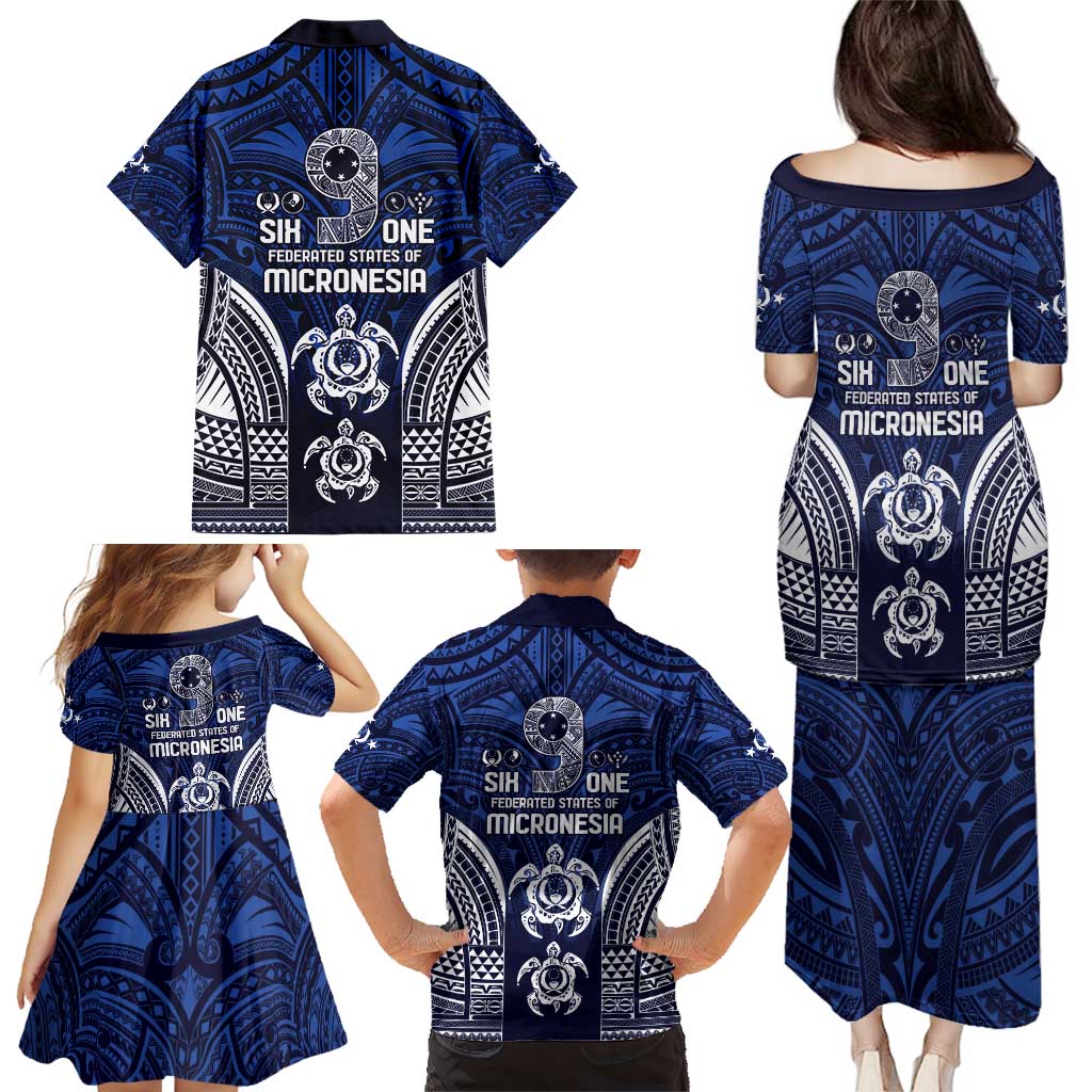 FSM Pohnpei States Family Matching Puletasi and Hawaiian Shirt Micronesia Six 9 One Polynesian Tribal Pattern