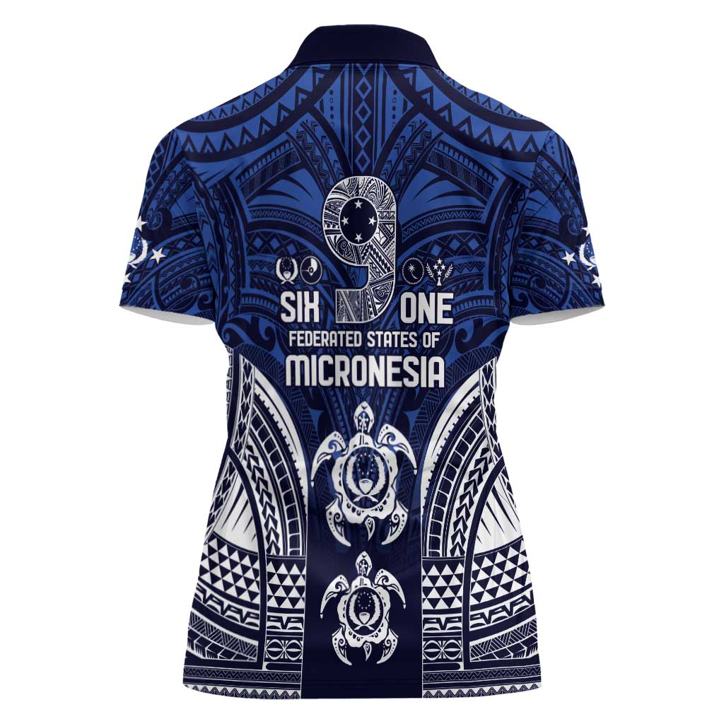 FSM Pohnpei States Women Polo Shirt Micronesia Six 9 One Polynesian Tribal Pattern