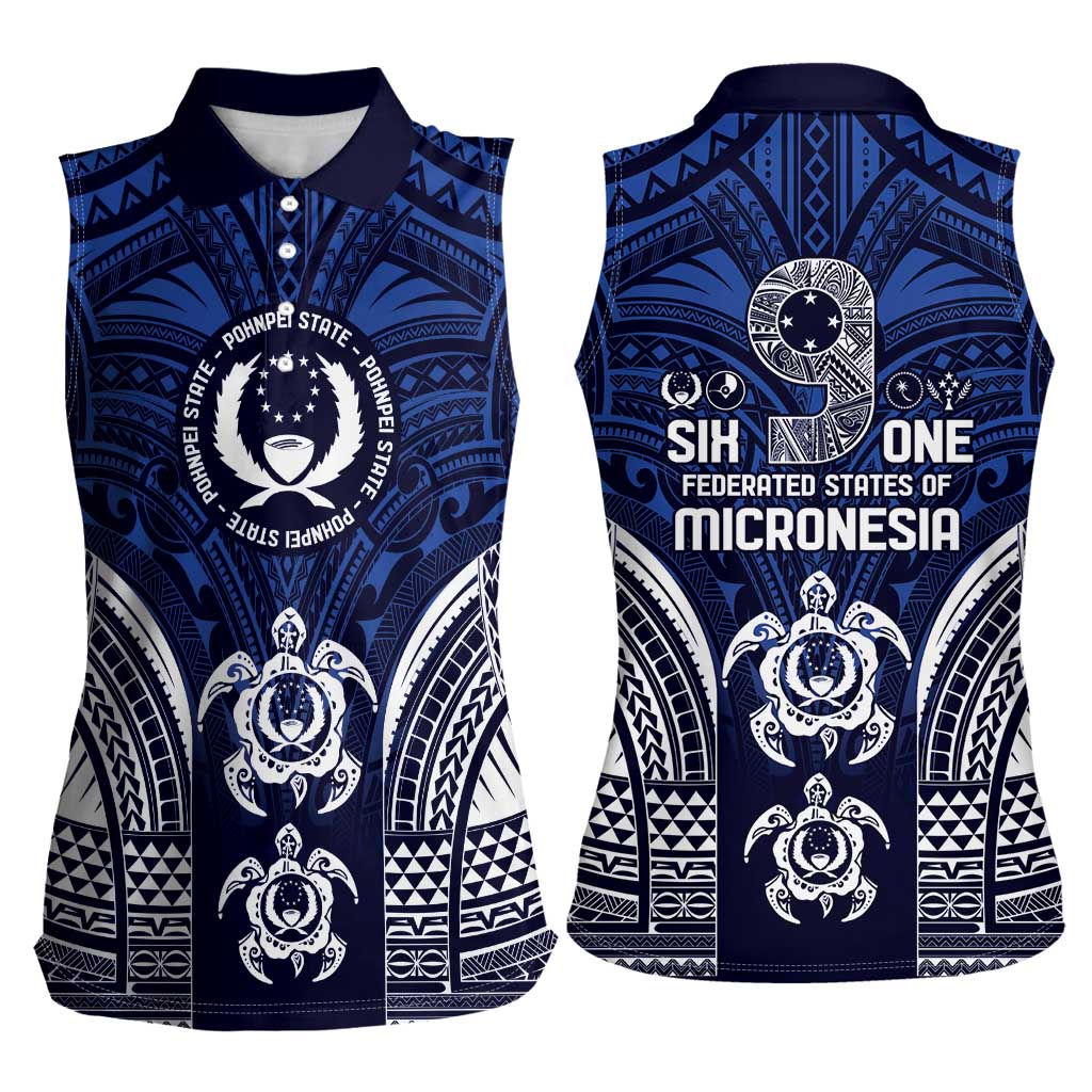 FSM Pohnpei States Women Sleeveless Polo Shirt Micronesia Six 9 One Polynesian Tribal Pattern