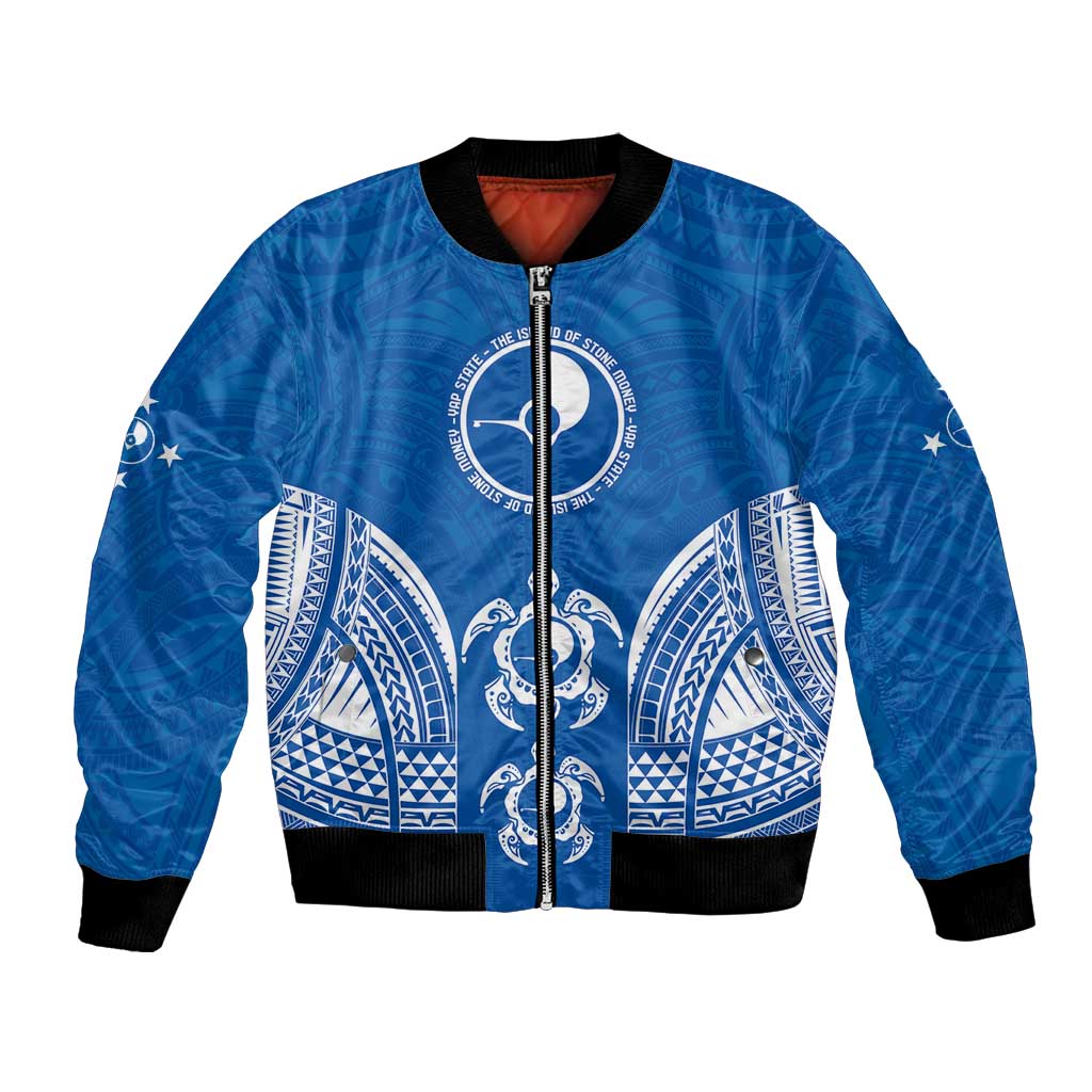 FSM Yap States Bomber Jacket Micronesia Six 9 One Polynesian Tribal Pattern LT9 Unisex Blue - Polynesian Pride