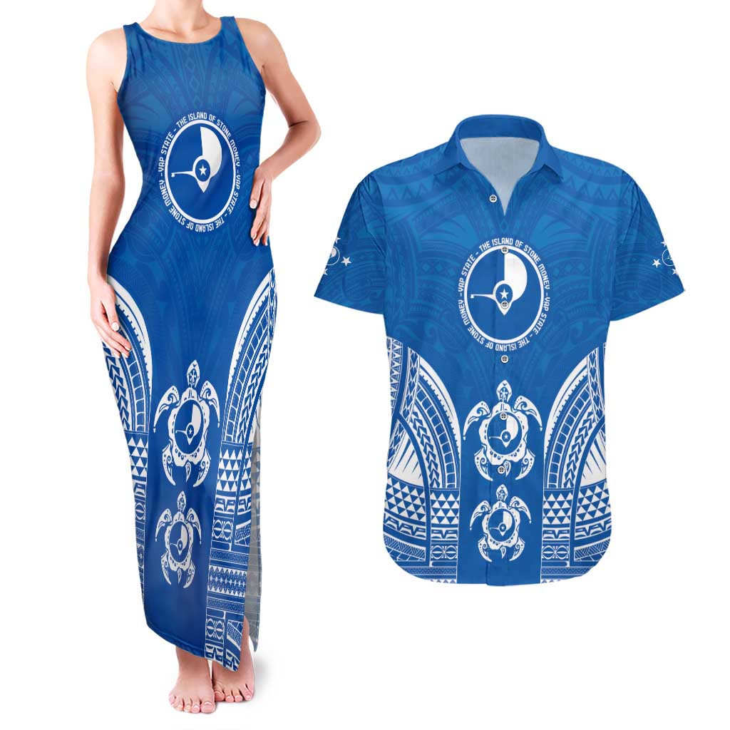 FSM Yap States Couples Matching Tank Maxi Dress and Hawaiian Shirt Micronesia Six 9 One Polynesian Tribal Pattern