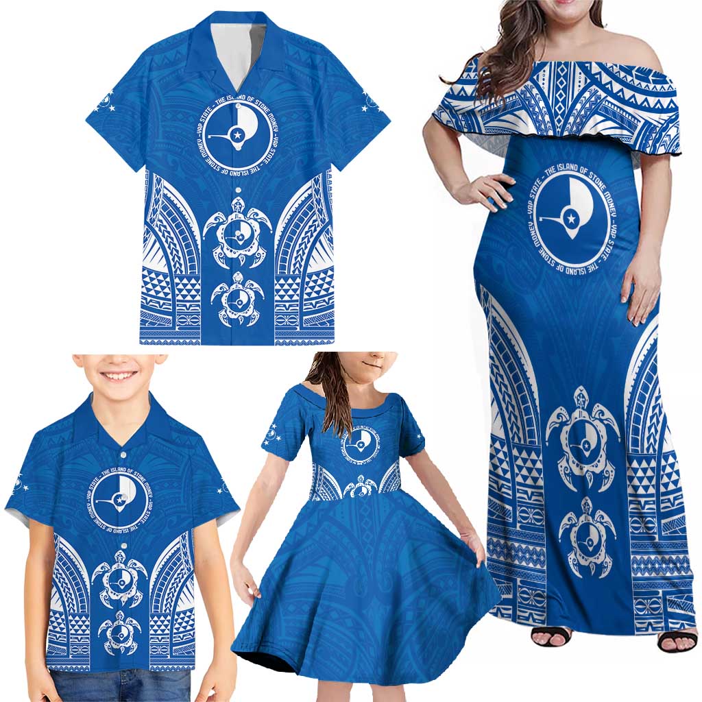 FSM Yap States Family Matching Off Shoulder Maxi Dress and Hawaiian Shirt Micronesia Six 9 One Polynesian Tribal Pattern