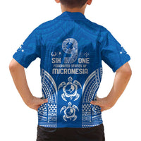 FSM Yap States Family Matching Off Shoulder Short Dress and Hawaiian Shirt Micronesia Six 9 One Polynesian Tribal Pattern