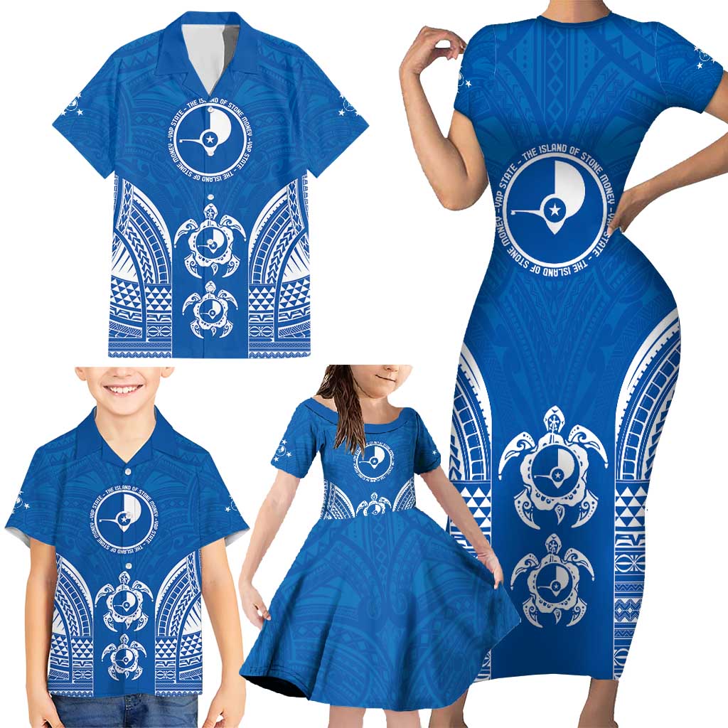 FSM Yap States Family Matching Short Sleeve Bodycon Dress and Hawaiian Shirt Micronesia Six 9 One Polynesian Tribal Pattern