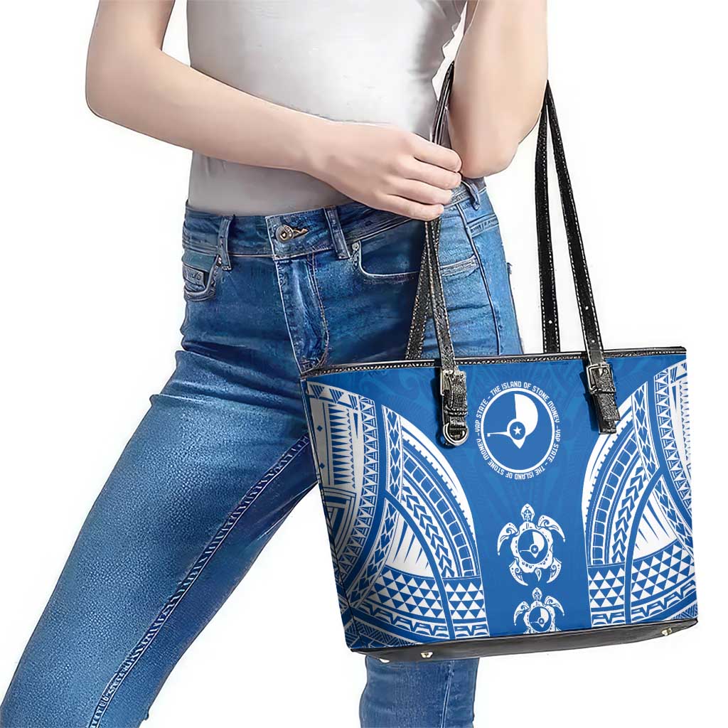 FSM Yap States Leather Tote Bag Micronesia Six 9 One Polynesian Tribal Pattern