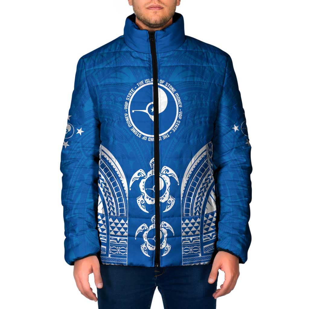 FSM Yap States Padded Jacket Micronesia Six 9 One Polynesian Tribal Pattern LT9 Men Blue - Polynesian Pride