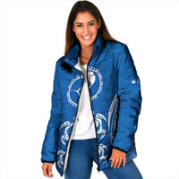 FSM Yap States Padded Jacket Micronesia Six 9 One Polynesian Tribal Pattern LT9 Women Blue - Polynesian Pride