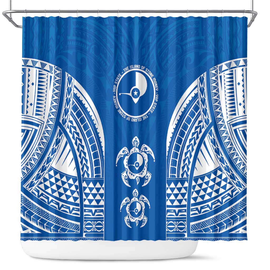 FSM Yap States Shower Curtain Micronesia Six 9 One Polynesian Tribal Pattern LT9 Blue - Polynesian Pride
