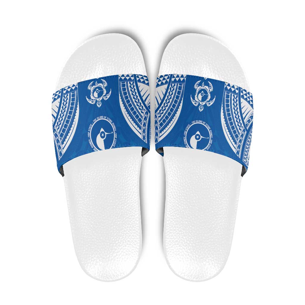 FSM Yap States Slide Sandals Micronesia Six 9 One Polynesian Tribal Pattern LT9 Blue - Polynesian Pride