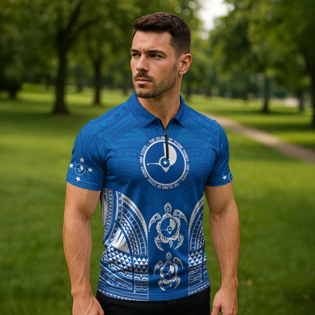 FSM Yap States Zipper Polo Shirt Micronesia Six 9 One Polynesian Tribal Pattern - Polynesian Pride